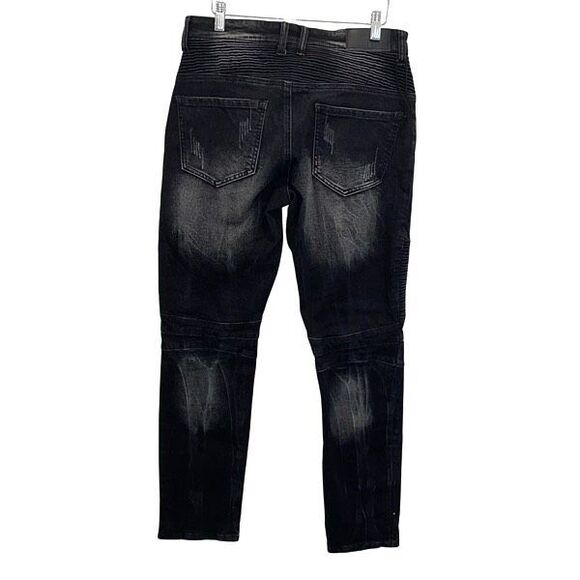 JeANS‎ Men’s  Patch Studded Plein Faded Skinny Distressed Jeans Black Size 30 - Picture 3 of 10